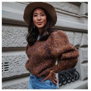 Knit Sweater With V-neck And Long Balloon Sleeves